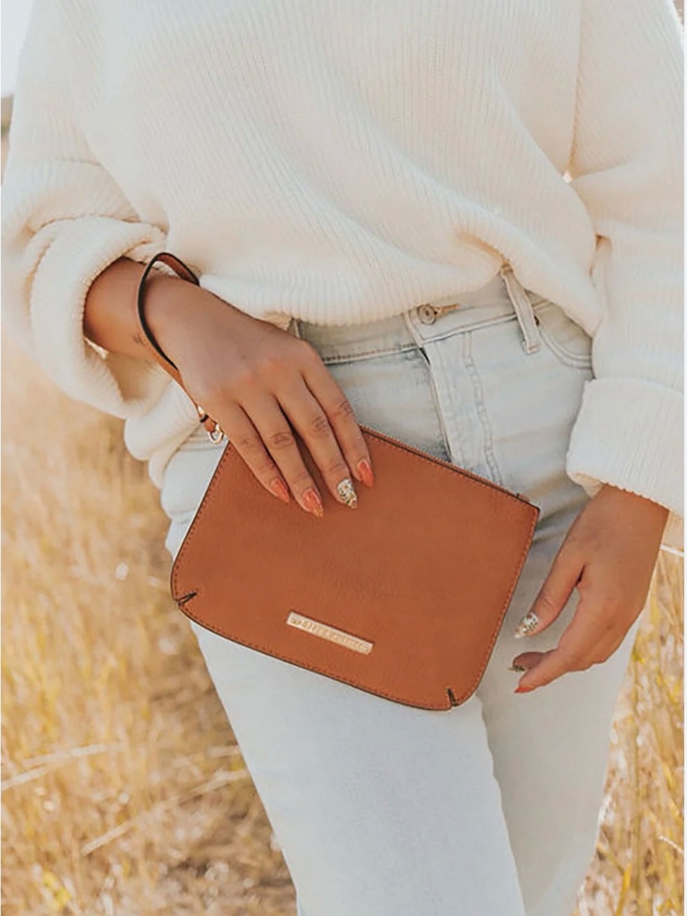 Women's Tan Poppy & Peonies Wristlet Clutch - Sleek Everyday Handbag